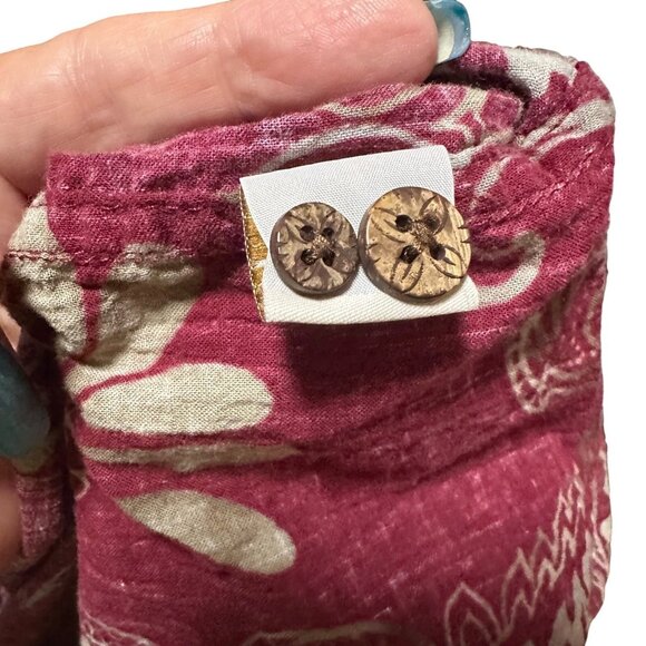 Caribbean Men’s Large Maroon Leaf Print Short Sleeve Shirt 2000s Cotton Blend - Picture 11 of 12